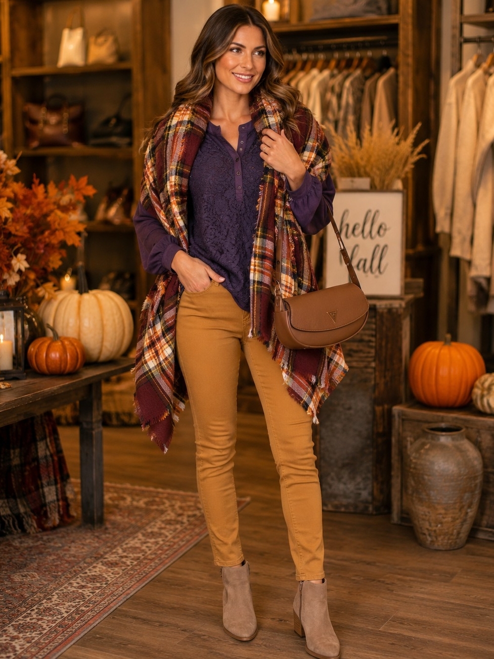 Oversized Autumn Plaid Blanket Scarf – Cozy Tartan Winter Shawl Wrap